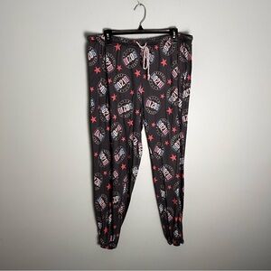 Beverly Hills 90210 Women’s Gray Pink Logo Star Print Drawstring Pajamas Pant XL